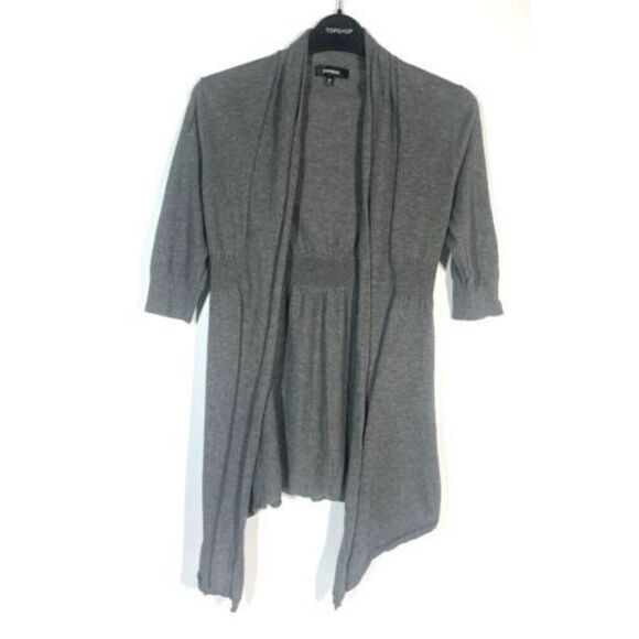 EXPRESS Open Front Gray Cardigan Sweater Elbow Sleeves Rolled Hem Women XS Light - Picture 1 of 3